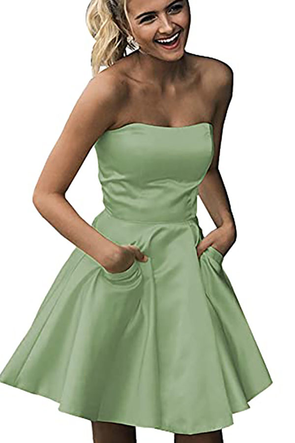 Strapless Short Bridesmaid Dress with Pockets