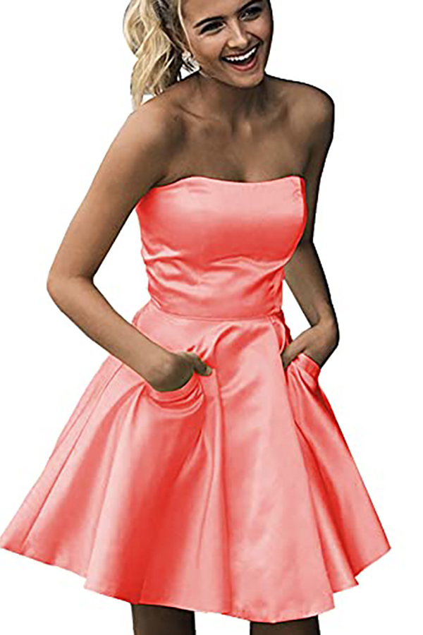 Strapless Short Bridesmaid Dress with Pockets