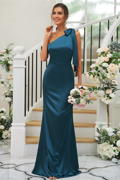 One-Shoulder Mermaid Ink Blue Bridesmaid Dress