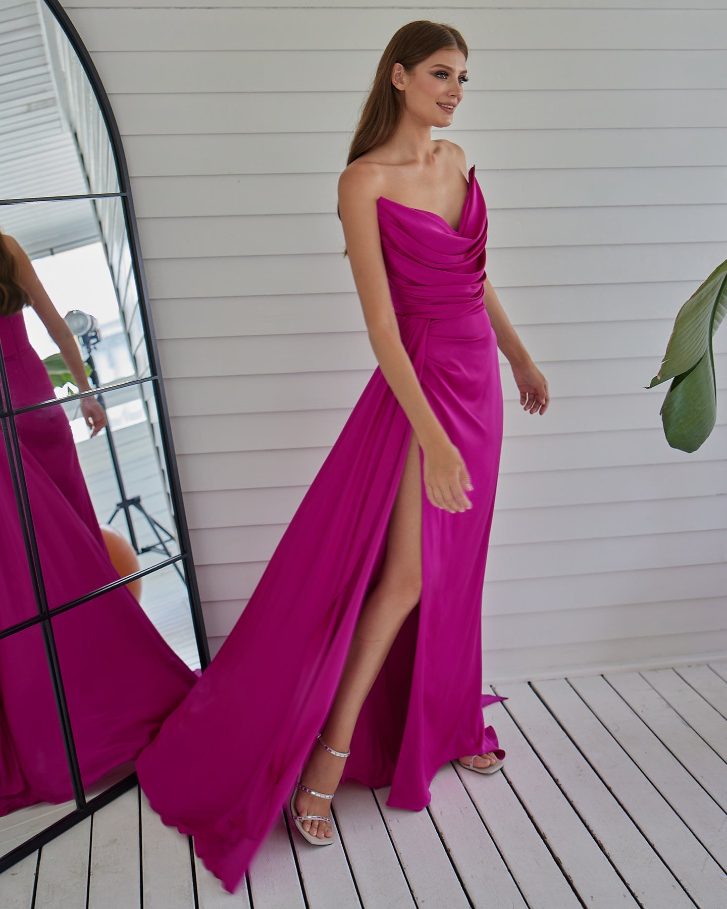 Fashionable Satin Maxi Strapless Wedding Guest or Prom Dress