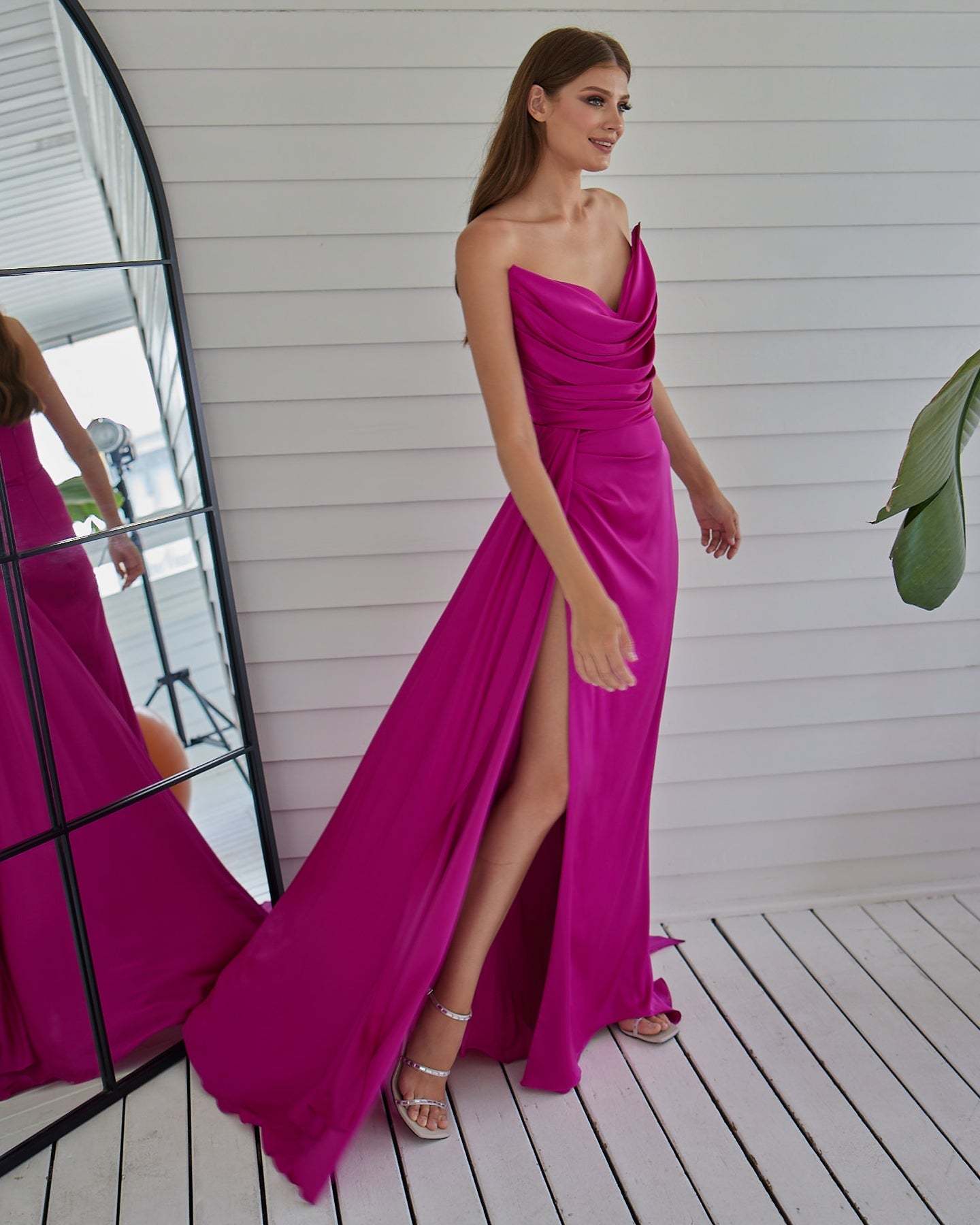 Fashionable Satin Maxi Strapless Wedding Guest or Prom Dress