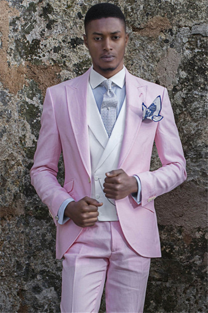 Fashion New Arrival Pink Suit for Men Wedding with Notch Lapel Groom Tuxedos