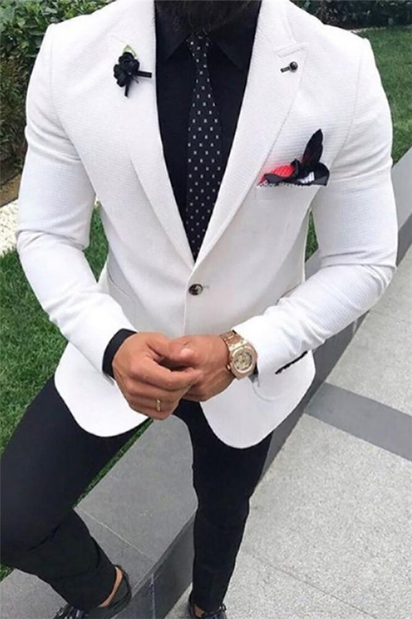 Popular White Peak Lapel Two-Piece Wedding Suit for Men