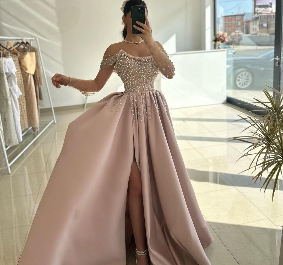 Elegant Off-The-Shoulder Lilac Beading Embroidery Princess Long Prom Dress