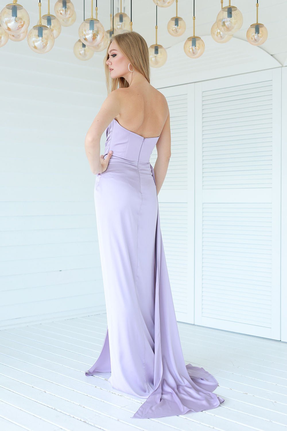 Fashionable Satin Maxi Strapless Wedding Guest or Prom Dress