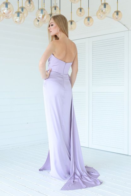 Fashionable Satin Maxi Strapless Wedding Guest or Prom Dress