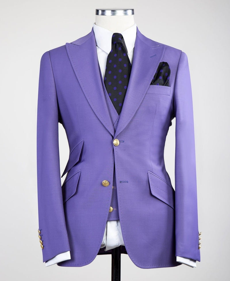 Clifford Chic Purple Best-Fitted Peaked Lapel Three-Piece Men's Suits