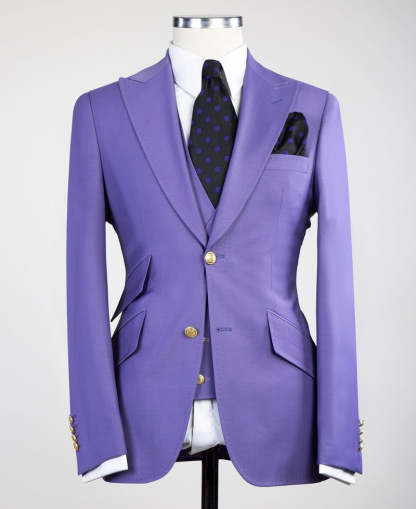 Clifford Chic Purple Best-Fitted Peaked Lapel Three-Piece Men's Suits
