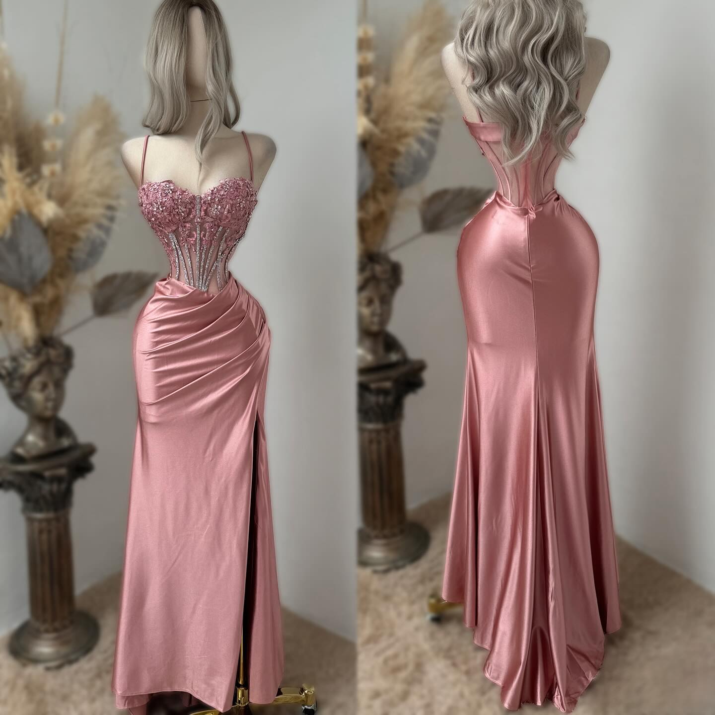Sweetheart Exquisite Spaghetti-Straps Embroidery Split Evening Dress