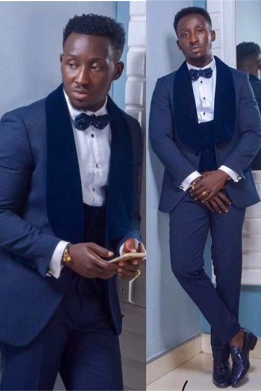 Modern Slim Fit Dark Navy Shawl Lapel Wedding Suit