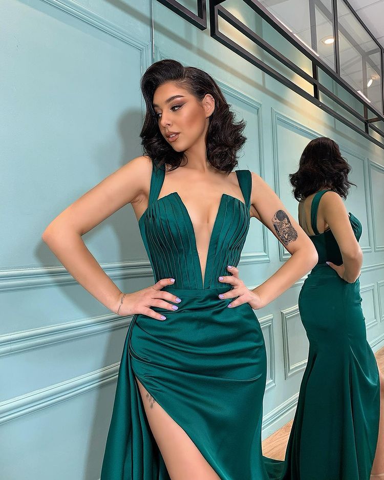 Mermaid Dark Green Evening Dress With Slit