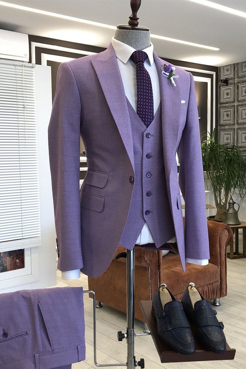 Stunning Party Suits for Prom Three-Piece with Violet Purple Tailored