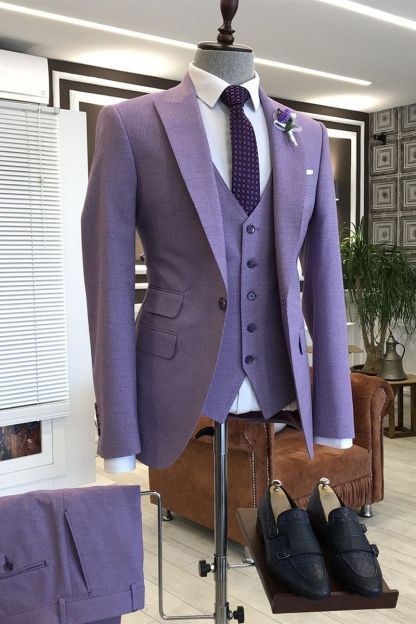 Stunning Party Suits for Prom Three-Piece with Violet Purple Tailored