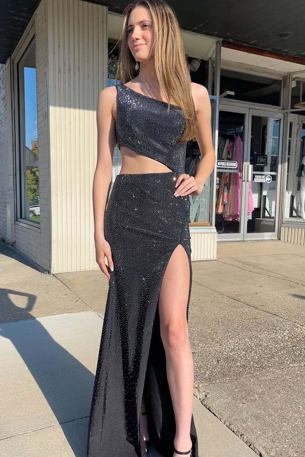 Royal Blue Hollow Out One Shoulder Long Sheath Prom Dress