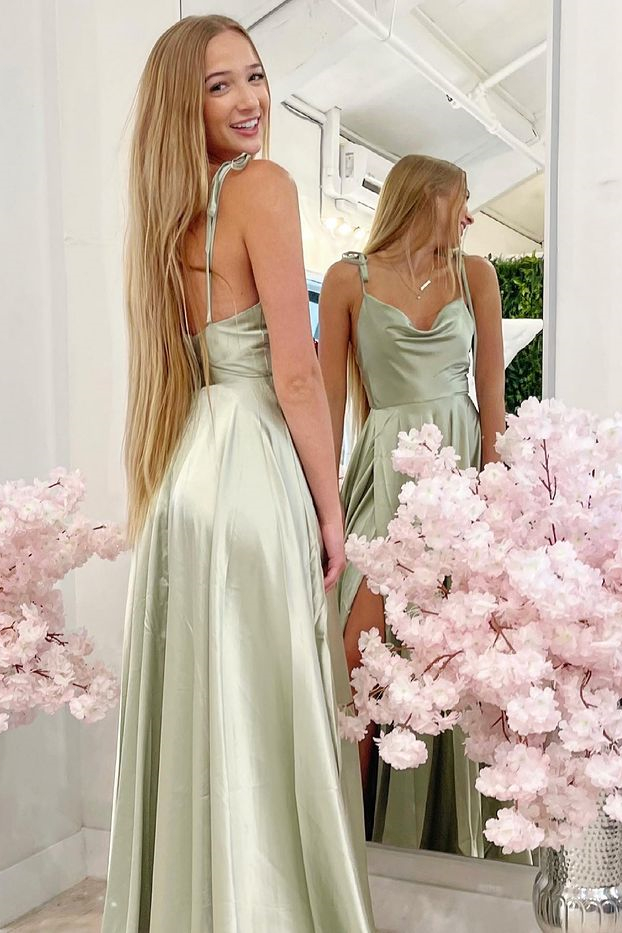 Elegant Mermaid Spaghetti-Straps Sleeveless Split Evening Dress