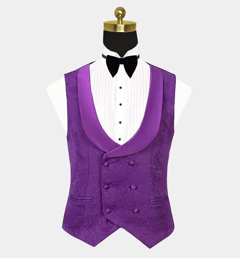 Classic Three-Piece Violet Wedding Guest Suit with Jacquard