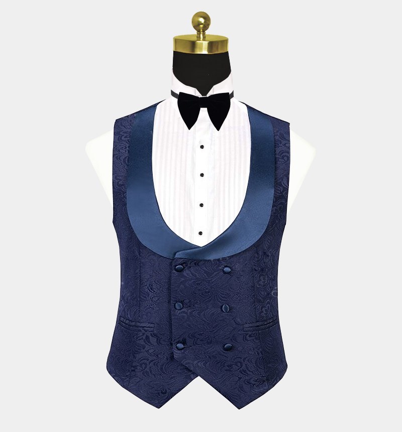Navy Blue Jacquard Bespoke Three-Piece Tuxedo