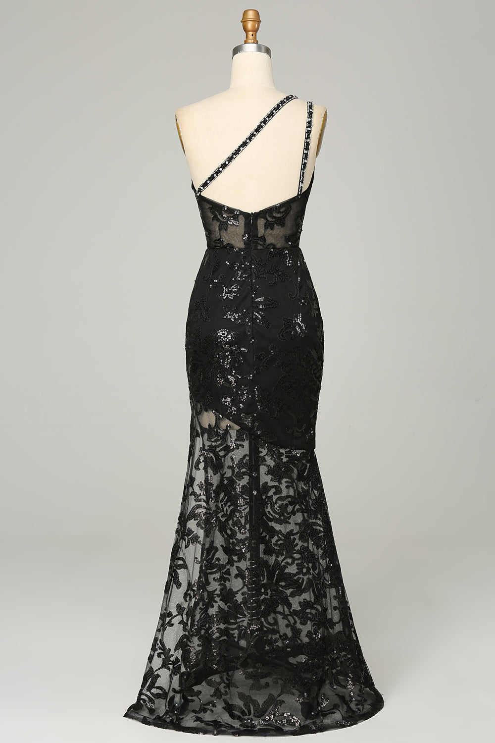 One Shoulder Lace Sheath Prom Gown