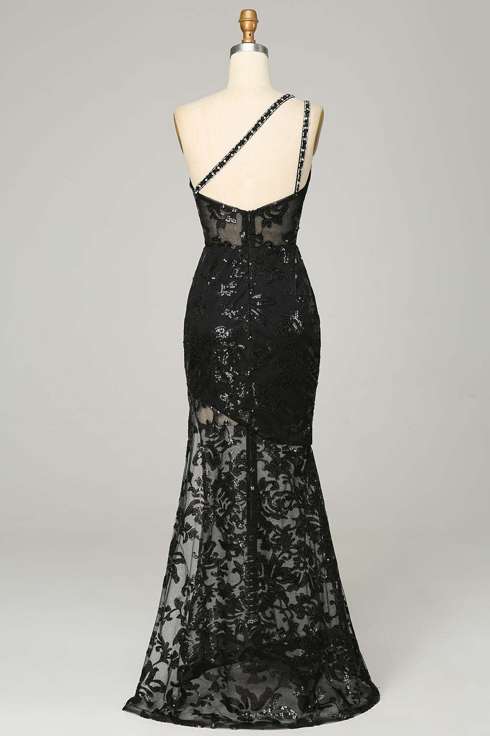 One Shoulder Lace Sheath Prom Gown