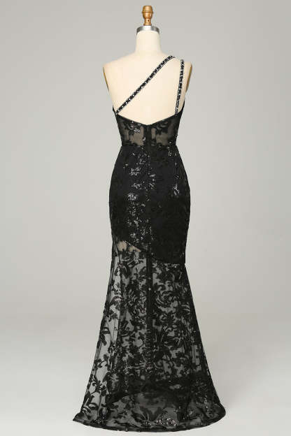 One Shoulder Lace Sheath Prom Gown