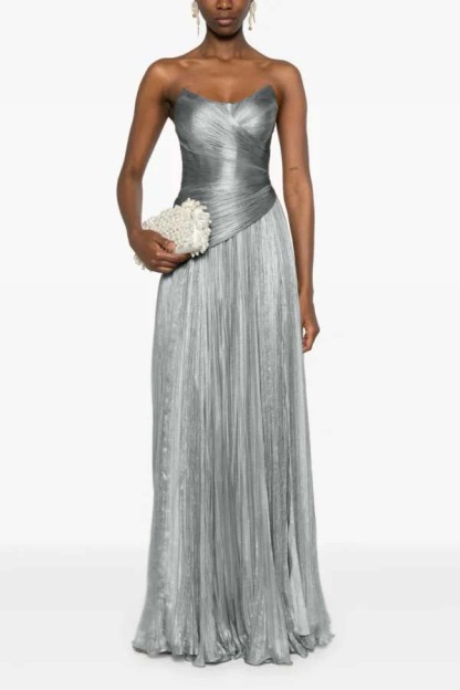 Chic Strapless Sleeveless Long Formal Dress With Ruffles Pleated
