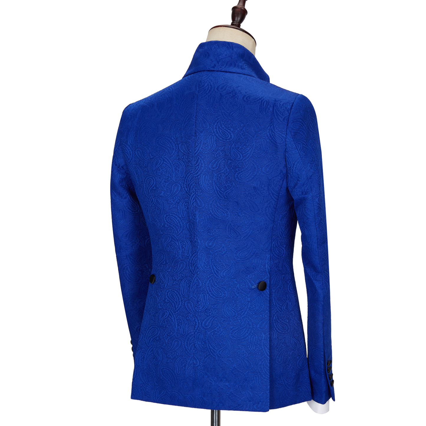 New Arrival Royal Blue Fashion Black Lapel Wedding Suits with Jacquard