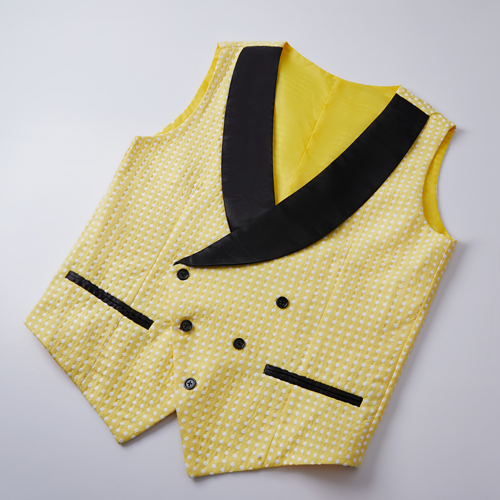 Unique Yellow Dot Slim Fit Wedding Suit for Men with Shawl Lapel