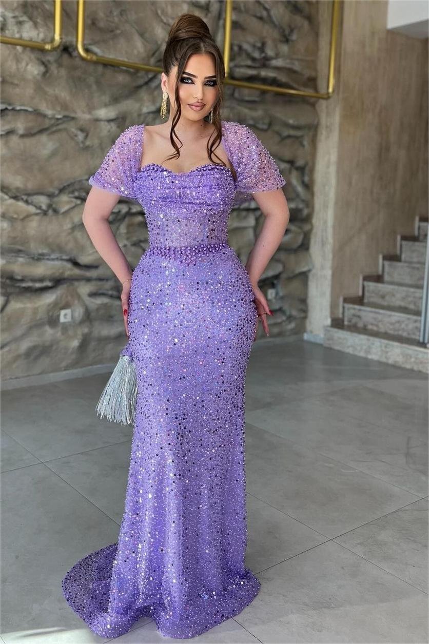 Off the Shoulder Sequins Sweetheart Mermaid Long Formal Dress With Beadings