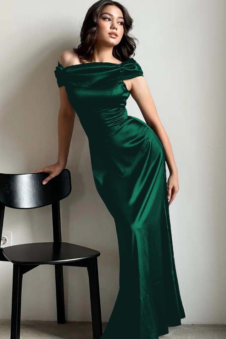 Off the Shoulder Sleeveless Long Mermaid Formal Dress With Pleated