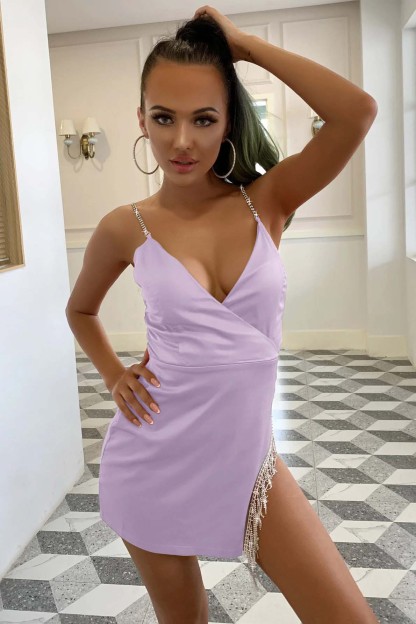 Dark Orange V-Neck Sparkle Spaghetti-Straps Split Short Mini cocktail Dress