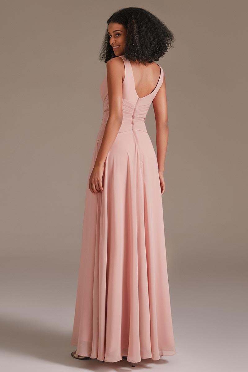 Dusty Rose Long Bridesmaid Dress Sleeveless