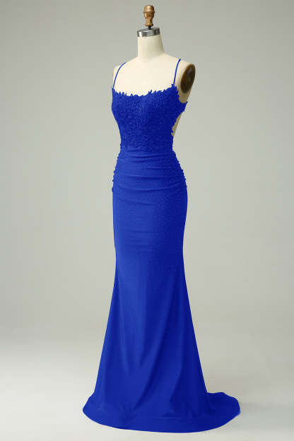 Dark Green Long Prom Dress with Mermaid Spaghetti Straps and Appliques