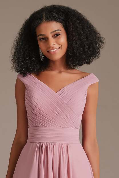 V-Neck Dusty Pink Bridesmaid Dress with Pockets