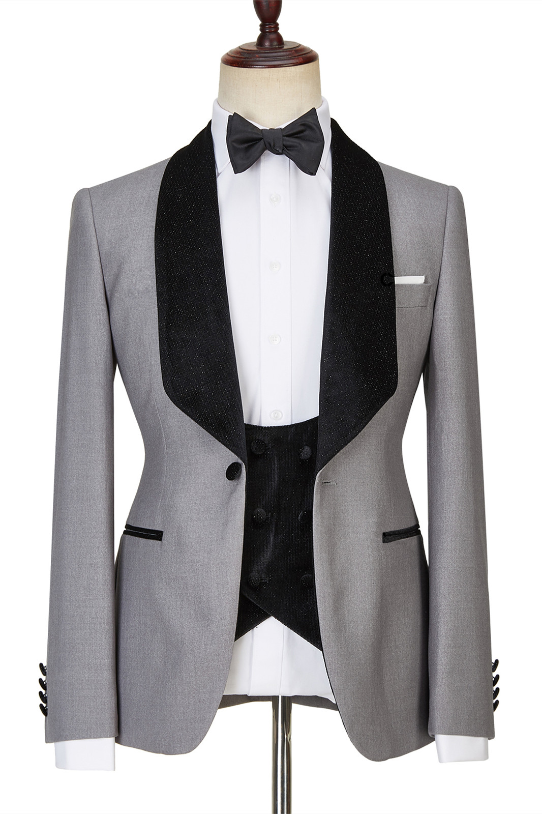 Robert Light Gray One-Button Shiny Shawl-Lapel Three-Piece Wedding Men's Suits