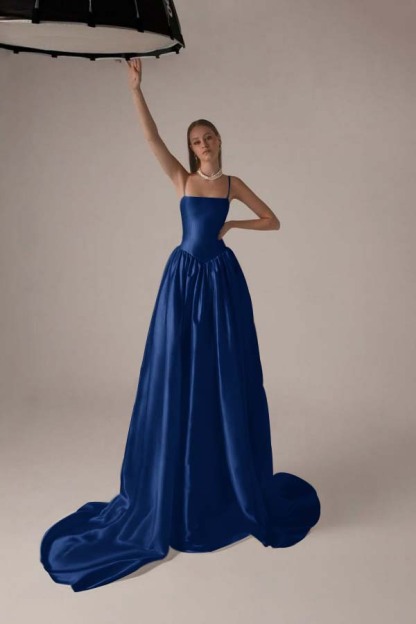 Spaghetti Strap Sleeveless A Line Long Formal Dress With Pleated