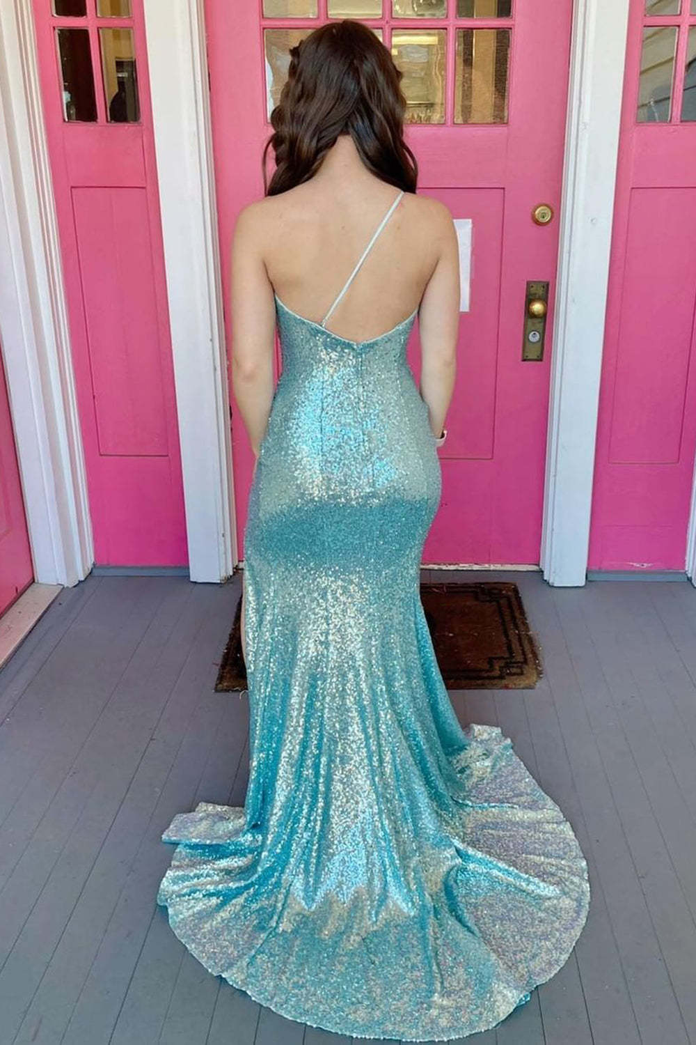 Mermaid Prom Dress with One Shoulder and Sequins Featuring a Slit