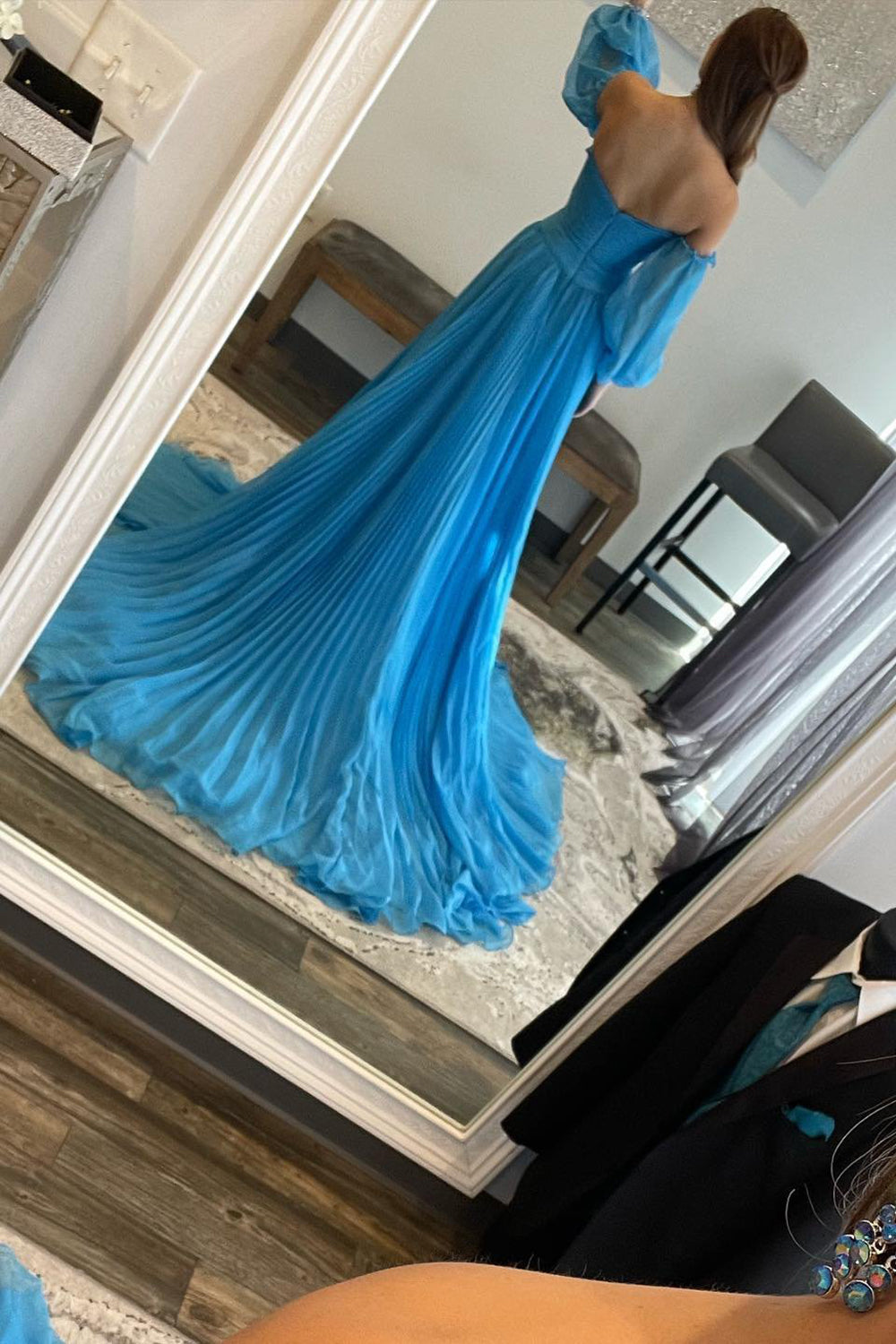 Long Blue Sweetheart A-Line Prom Dress with Front Split