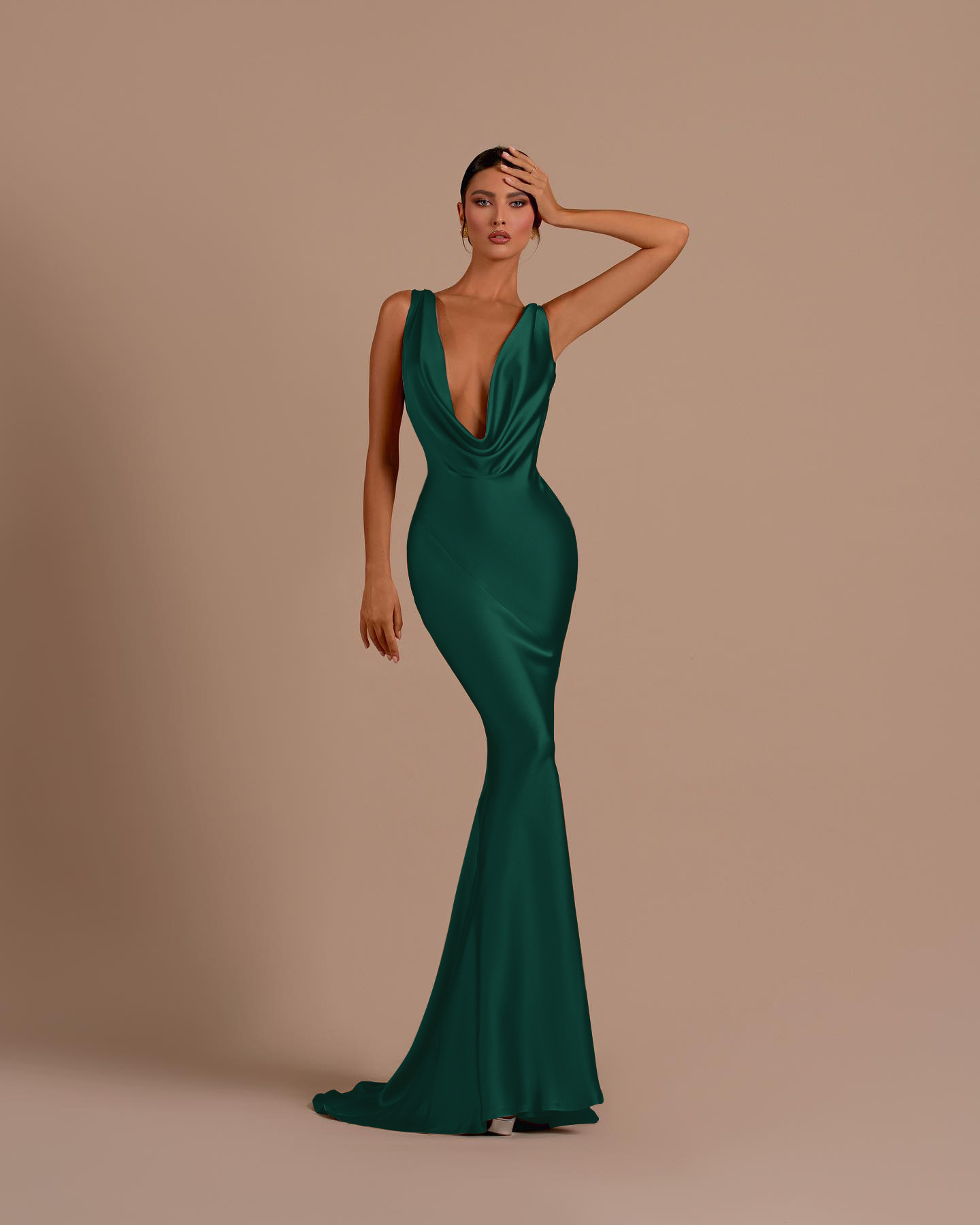 Black Deep V Neck Sleeveless Mermaid Long Formal Dress With Pleated