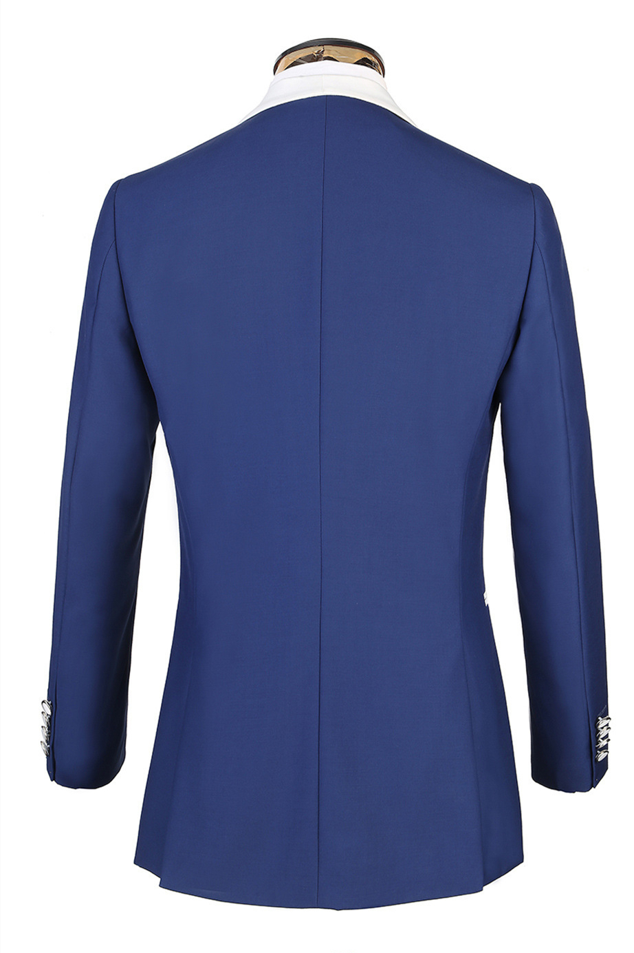 Elegant Three-Piece Banding Blue Men's Suit for Wedding with White Lapel Edge