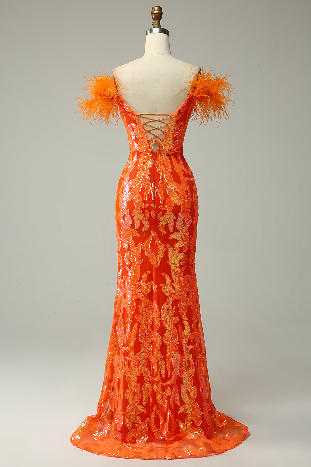 Fuchsia Long Prom Dress with Feathers in a Mermaid Off-the-Shoulder Style