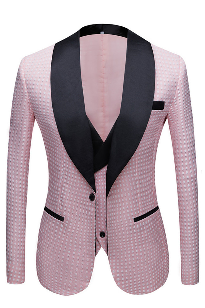 Fashionable Pink Slim Fit Shawl Lapel Dot Wedding Tuxedo