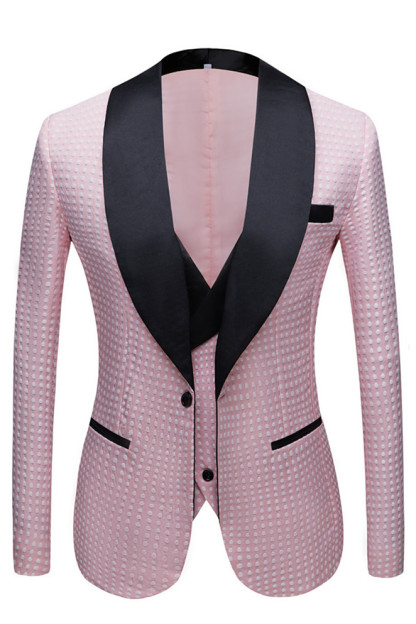 Fashionable Pink Slim Fit Shawl Lapel Dot Wedding Tuxedo
