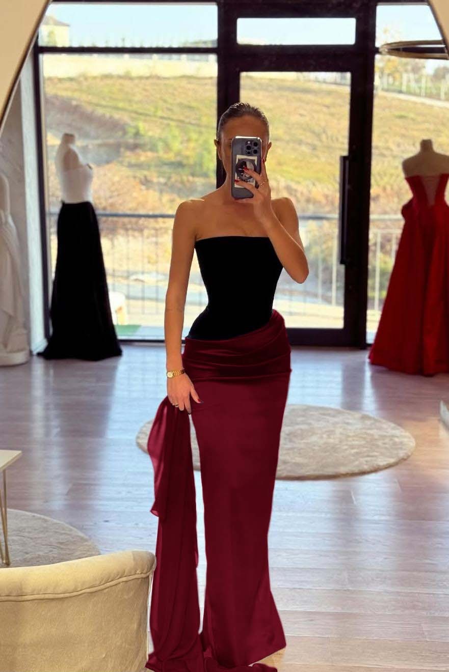 Strapless Sleeveless Long Mermaid Formal Dress With Pleated Belt