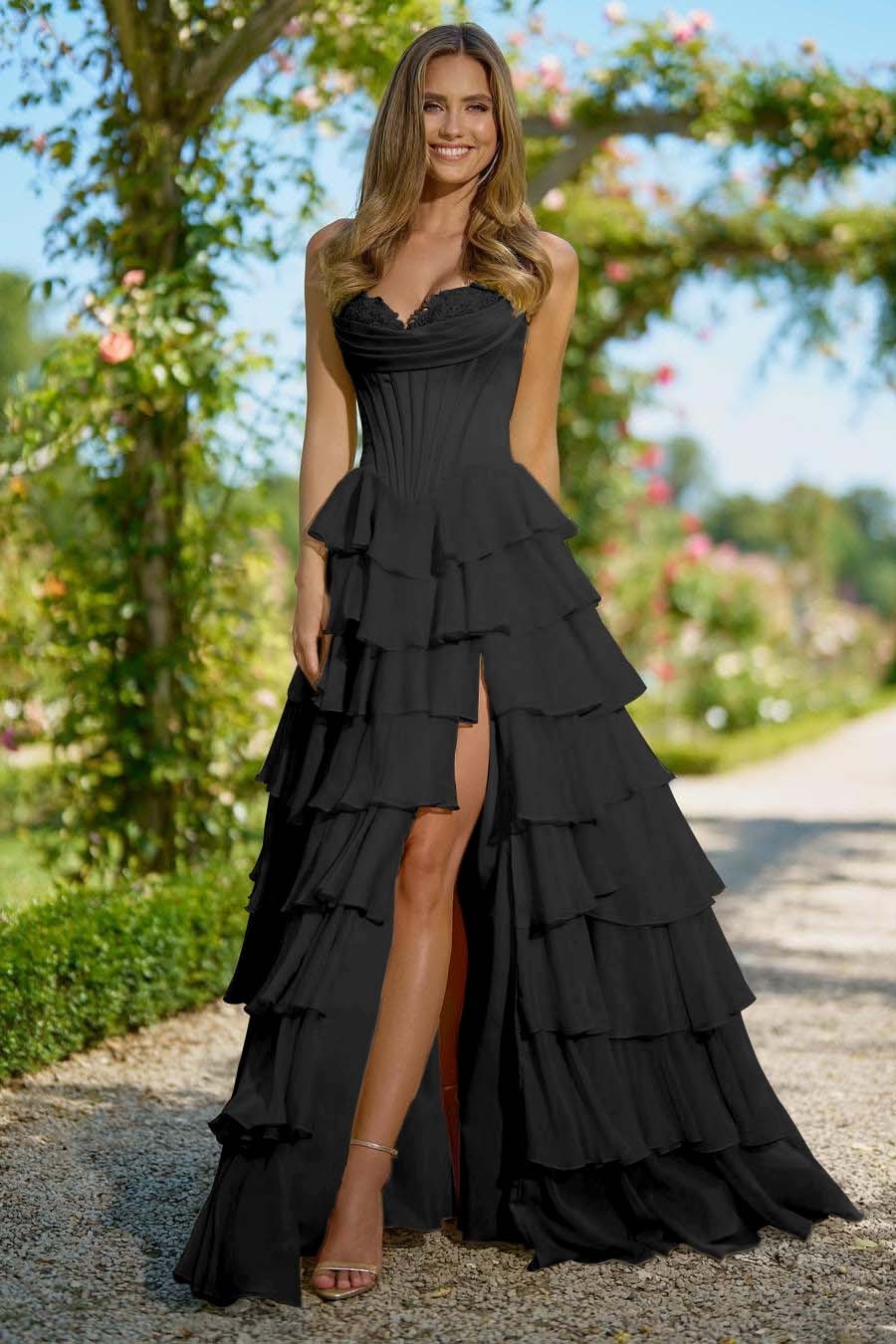 Sweetheart Sleeveless High Split Long Formal Dress With Appliques