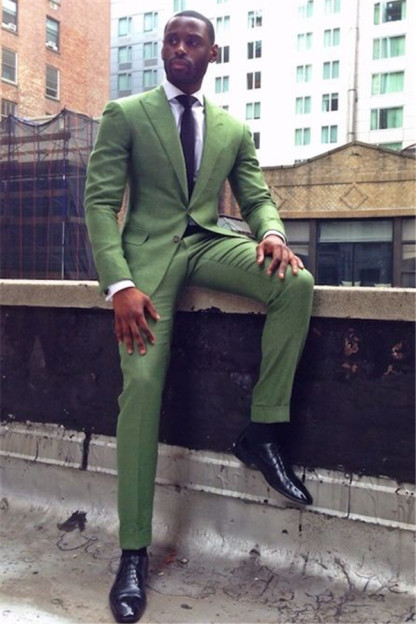 Formal Green Peaked Lapel Prince Suit for Wedding with Two Pieces