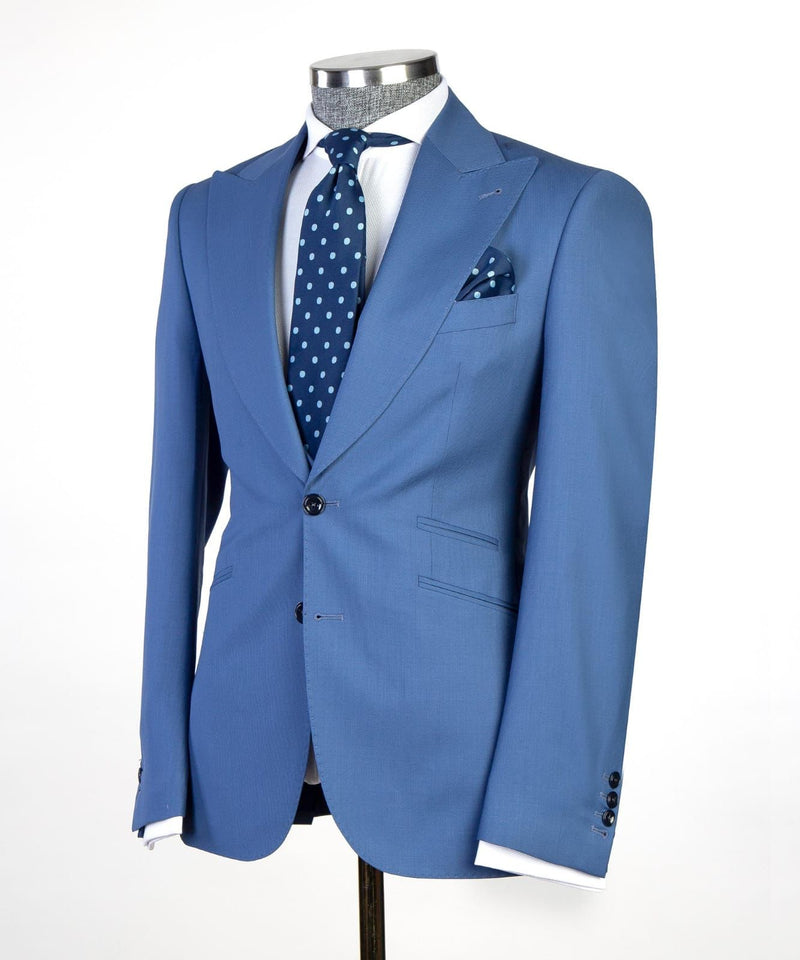Eliot Modern Blue Peaked Lapel Three-Piece Men's Suits for Business