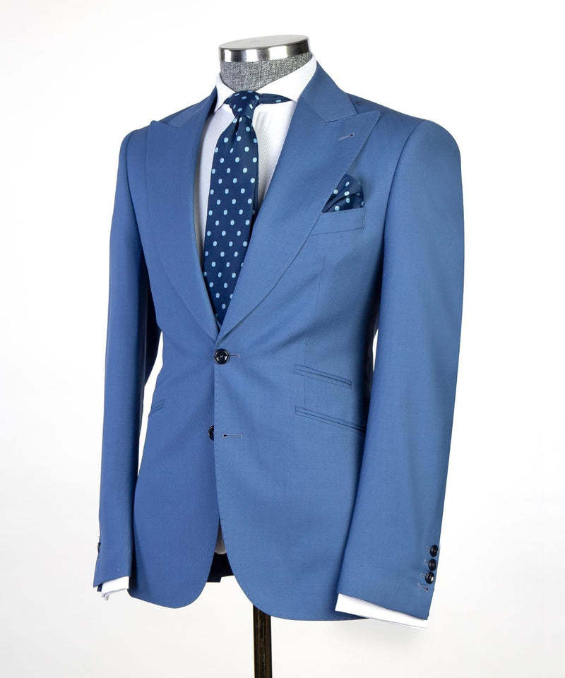 Eliot Modern Blue Peaked Lapel Three-Piece Men's Suits for Business