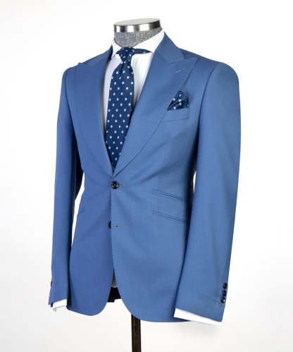 Eliot Modern Blue Peaked Lapel Three-Piece Men's Suits for Business