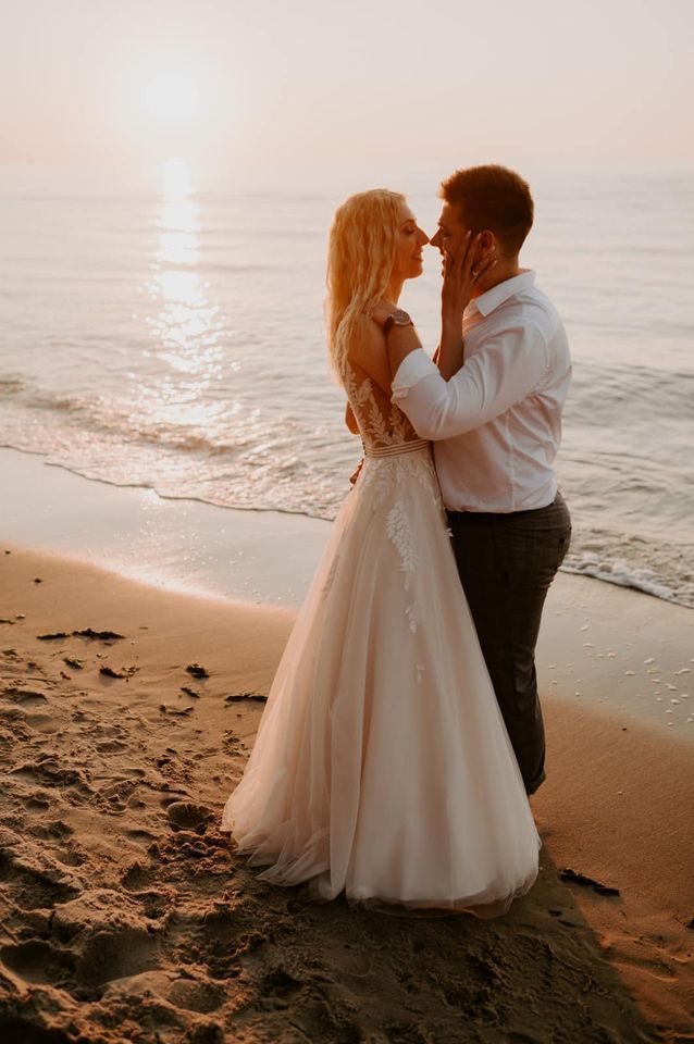 Beautiful V-Neck Open Back A-Line Long Wedding Dress with Tulle Lace