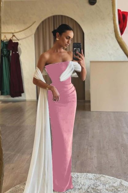 Strapless Sleeveless Mermaid Long Formal Dress With Ruffles Pleated
